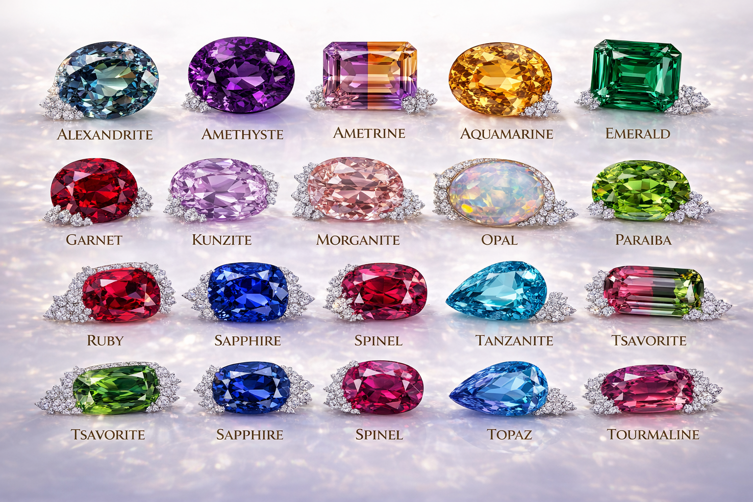 Vitrine de la collection de pierres précieuses Zymeria Gems